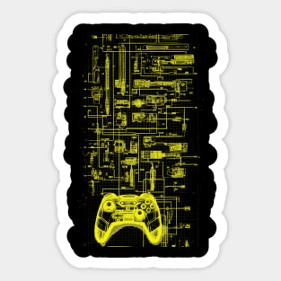 Neon Yellow Video Game Controller Blueprint Sticker